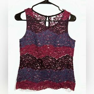 Ultra Pink Lace Tank Top - Burgundy and Navy